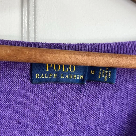 Polo Ralph Lauren Purple V Neck Pull Over Preppy Knit Sweater Women Size Medium - Picture 3 of 7